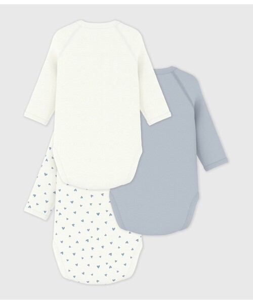 PETIT BATEAU(プチバトー)の「ハートプリント長袖あわせボディ3枚組(肌着・キッズ・その他1・NewBorn/6MONTH/3MONTH/12MONTH)」の2枚目の写真