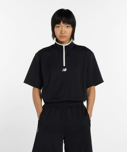 NEW BALANCE（ニューバランス）の「ニューバランス New Balance ニットショートスリーブハーフジップ（ジャージ・レディース・ベージュ/ブラック・S/M/L/XL）」の2枚目の写真