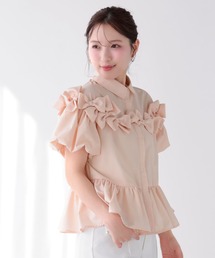 リボンペプラムブラウス