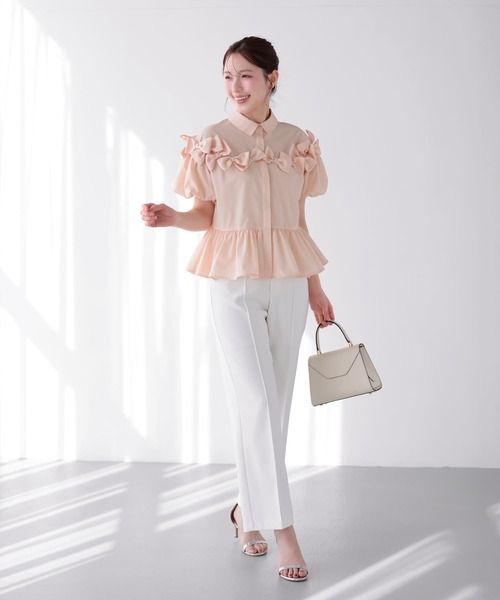 Fitmore リボンペプラムブラウス セール】リボンペプラムブラウス（シャツ/ブラウス）｜Fit more