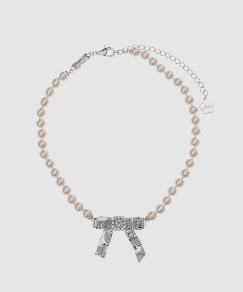 Tin Foil Bow Pearl Necklace