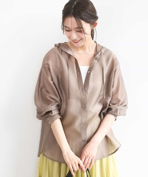 MK MICHEL KLEIN（エムケーミッシェルクラン）の「[洗える]フーディーデザインシアーシャツブラウス（シャツ/ブラウス・レディース・ミント/モカ/アイボリー・38）」の2枚目の写真