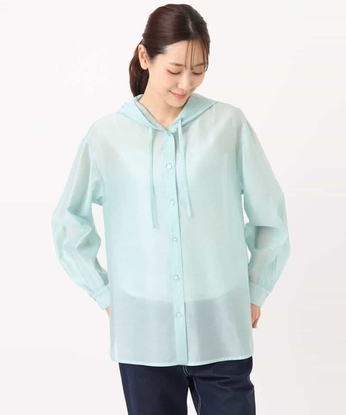 MK MICHEL KLEIN（エムケーミッシェルクラン）の「[洗える]フーディーデザインシアーシャツブラウス（シャツ/ブラウス・レディース・ミント/モカ/アイボリー・38）」の8枚目の写真