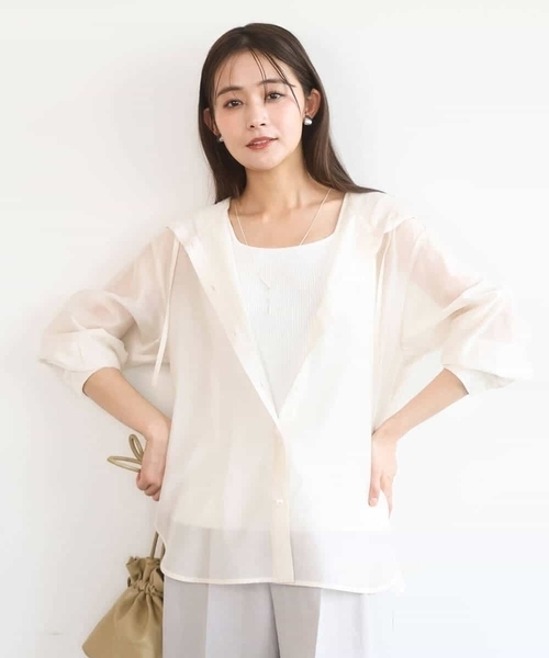 MK MICHEL KLEIN（エムケーミッシェルクラン）の「[洗える]フーディーデザインシアーシャツブラウス（シャツ/ブラウス・レディース・ミント/モカ/アイボリー・38）」の12枚目の写真