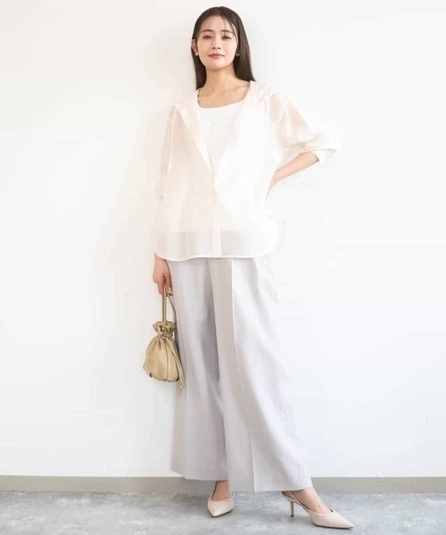 MK MICHEL KLEIN（エムケーミッシェルクラン）の「[洗える]フーディーデザインシアーシャツブラウス（シャツ/ブラウス・レディース・ミント/モカ/アイボリー・38）」の13枚目の写真