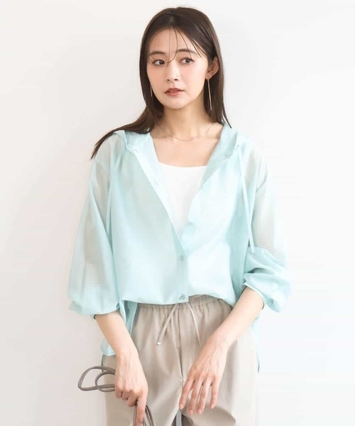 MK MICHEL KLEIN（エムケーミッシェルクラン）の「[洗える]フーディーデザインシアーシャツブラウス（シャツ/ブラウス・レディース・ミント/モカ/アイボリー・38）」の16枚目の写真