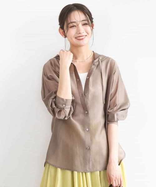 MK MICHEL KLEIN（エムケーミッシェルクラン）の「[洗える]フーディーデザインシアーシャツブラウス（シャツ/ブラウス・レディース・ミント/モカ/アイボリー・38）」の20枚目の写真