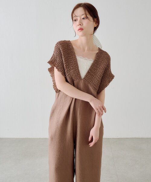 Kastane（カスタネ）の「【新色4/19(日)発売/前後2WAY/3サイズ展開】ギャザーオールインワン（サロペット/オーバーオール・レディース・ブラック/アイボリー・1/2/0）」の9枚目の写真