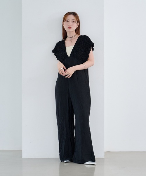 Kastane（カスタネ）の「【新色4/19(日)発売/前後2WAY/3サイズ展開】ギャザーオールインワン（サロペット/オーバーオール・レディース・ブラック/アイボリー・1/2/0）」の6枚目の写真