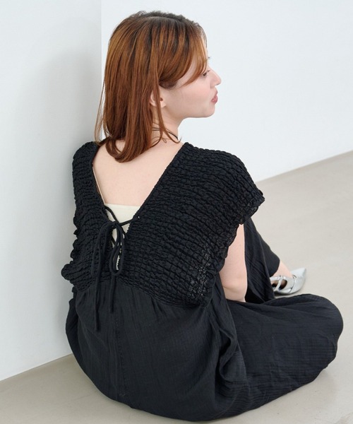 Kastane（カスタネ）の「【新色4/19(日)発売/前後2WAY/3サイズ展開】ギャザーオールインワン（サロペット/オーバーオール・レディース・ブラック/アイボリー・1/2/0）」の3枚目の写真