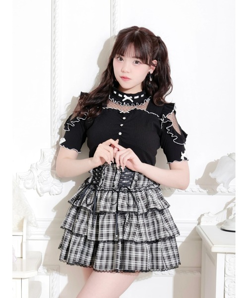 NOEMIE(ノエミー)の「ドットチュールプチハイオープンショルダーカットソー(Tシャツ/カットソー・レディース・ブラック/ダークグレー/ピンク・M)」の1枚目の写真