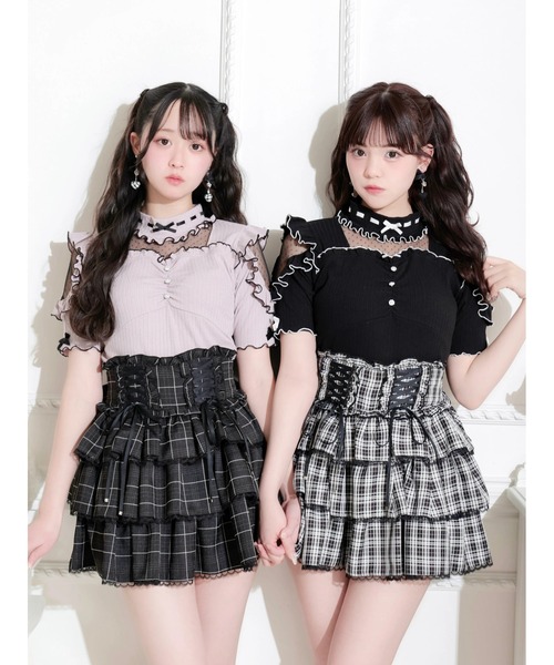 NOEMIE(ノエミー)の「ドットチュールプチハイオープンショルダーカットソー(Tシャツ/カットソー・レディース・ブラック/ダークグレー/ピンク・M)」の4枚目の写真