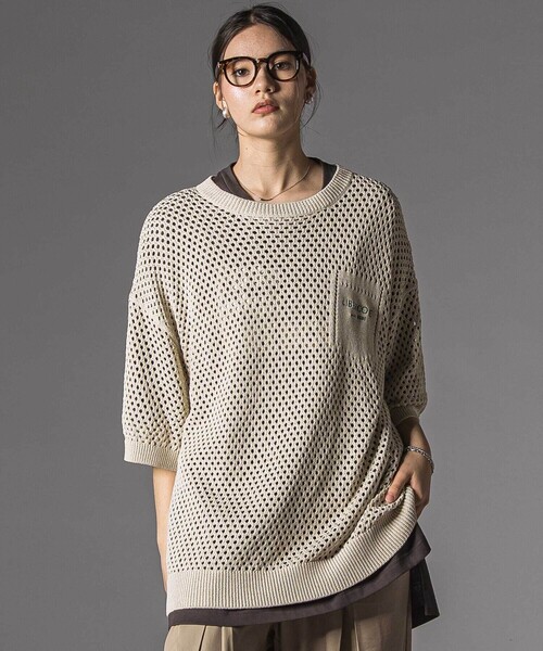 LIBERCORE par BEBE（リベルコアパルベベ）の「メッシュ編みサマーニットプルオーバー大人親子お揃い(140~175cm)（ニット/セーター・レディース・ベージュ・M/L/S）」の13枚目の写真