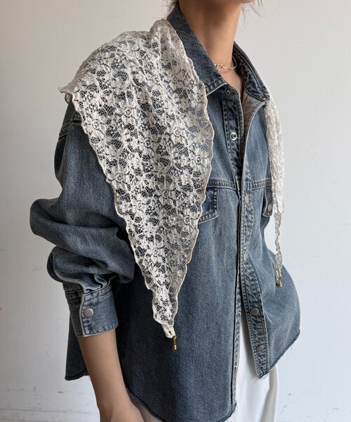 DouDou（ドゥドゥ）の「レースマグネット付スカーフ（ストール/ショール・レディース・ブラック/オフホワイト・FREE）」の4枚目の写真