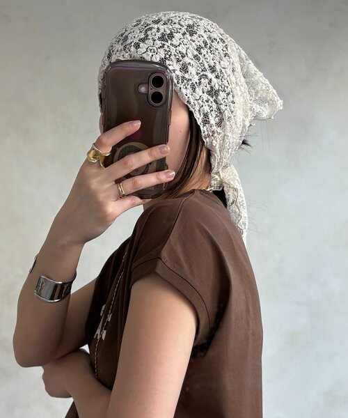 DouDou（ドゥドゥ）の「レースマグネット付スカーフ（ストール/ショール・レディース・ブラック/オフホワイト・FREE）」の7枚目の写真