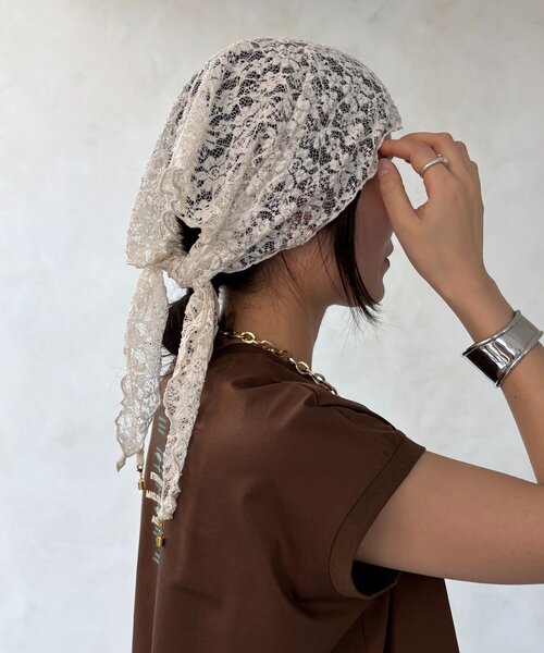 DouDou（ドゥドゥ）の「レースマグネット付スカーフ（ストール/ショール・レディース・ブラック/オフホワイト・FREE）」の8枚目の写真