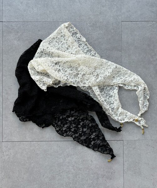 DouDou（ドゥドゥ）の「レースマグネット付スカーフ（ストール/ショール・レディース・ブラック/オフホワイト・FREE）」の9枚目の写真