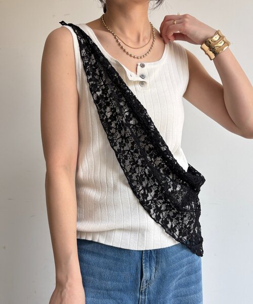 DouDou（ドゥドゥ）の「レースマグネット付スカーフ（ストール/ショール・レディース・ブラック/オフホワイト・FREE）」の19枚目の写真