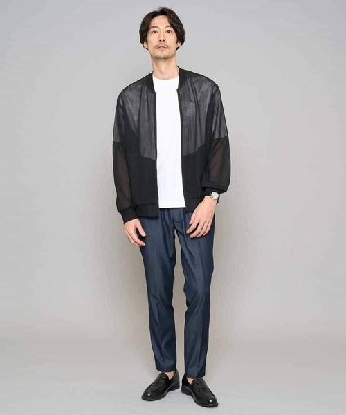 a.v.v（アーヴェヴェ）の「【洗濯機で洗える】ヘリンボーンシアーリブブルゾン（ブルゾン・メンズ・ブラック/グレー・46/48）」の3枚目の写真