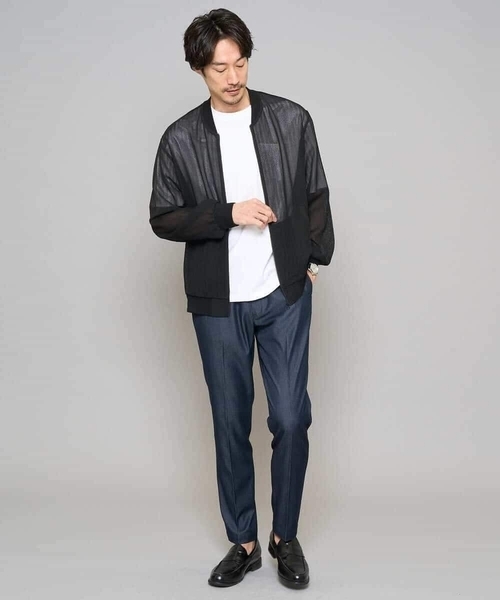 a.v.v（アーヴェヴェ）の「【洗濯機で洗える】ヘリンボーンシアーリブブルゾン（ブルゾン・メンズ・ブラック/グレー・46/48）」の4枚目の写真