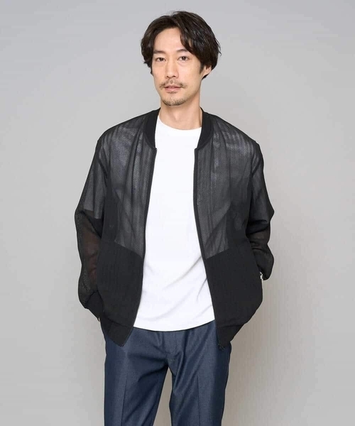 a.v.v（アーヴェヴェ）の「【洗濯機で洗える】ヘリンボーンシアーリブブルゾン（ブルゾン・メンズ・ブラック/グレー・46/48）」の12枚目の写真