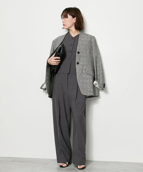 journal standard L'essage（ジャーナルスタンダードレサージュ）の「ウーリーノライトALL IN ONE（つなぎ/オールインワン・レディース・グレー/ネイビー・38/36）」の4枚目の写真