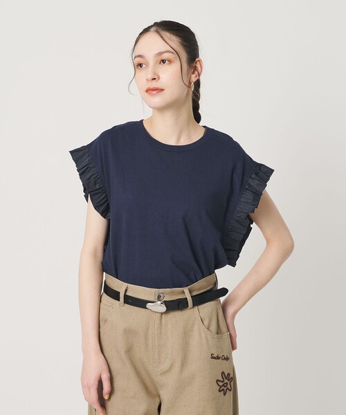 dahl'ia(ダリア)の「【WEB限定】<dahl’ia>フリルスリーブ Tシャツ(Tシャツ/カットソー・レディース・ネイビー/ダークブラウン/ホワイト・FREE)」の19枚目の写真