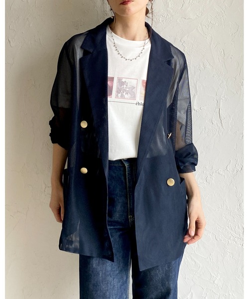 She's Closet（シーズクローゼット）の「金ボタン 長袖 ダブル シアー メッシュ テーラードジャケット（テーラードジャケット・レディース・オフホワイト/ブラック/ネイビー/ベージュ/モカ・FREE）」の11枚目の写真