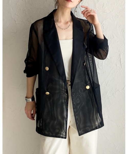 She's Closet（シーズクローゼット）の「金ボタン 長袖 ダブル シアー メッシュ テーラードジャケット（テーラードジャケット・レディース・オフホワイト/ブラック/ネイビー/ベージュ/モカ・FREE）」の13枚目の写真