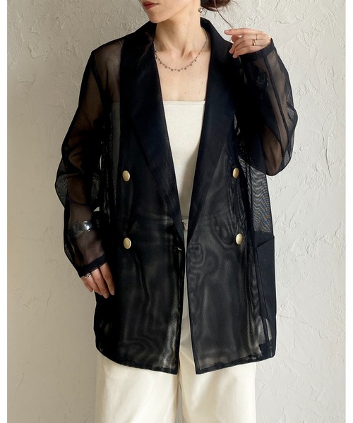 She's Closet（シーズクローゼット）の「金ボタン 長袖 ダブル シアー メッシュ テーラードジャケット（テーラードジャケット・レディース・オフホワイト/ブラック/ネイビー/ベージュ/モカ・FREE）」の14枚目の写真