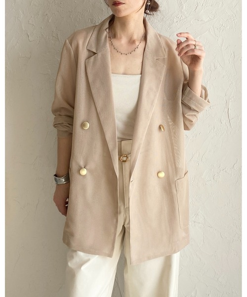 She's Closet（シーズクローゼット）の「金ボタン 長袖 ダブル シアー メッシュ テーラードジャケット（テーラードジャケット・レディース・オフホワイト/ブラック/ネイビー/ベージュ/モカ・FREE）」の15枚目の写真
