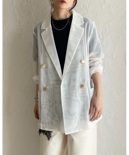 She's Closet（シーズクローゼット）の「金ボタン 長袖 ダブル シアー メッシュ テーラードジャケット（テーラードジャケット・レディース・オフホワイト/ブラック/ネイビー/ベージュ/モカ・FREE）」の16枚目の写真