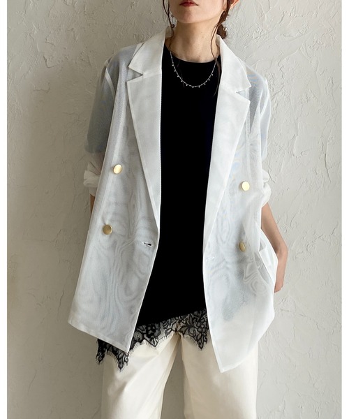She's Closet（シーズクローゼット）の「金ボタン 長袖 ダブル シアー メッシュ テーラードジャケット（テーラードジャケット・レディース・オフホワイト/ブラック/ネイビー/ベージュ/モカ・FREE）」の17枚目の写真