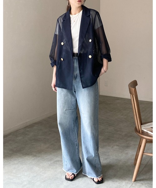 She's Closet（シーズクローゼット）の「金ボタン 長袖 ダブル シアー メッシュ テーラードジャケット（テーラードジャケット・レディース・オフホワイト/ブラック/ネイビー/ベージュ/モカ・FREE）」の19枚目の写真