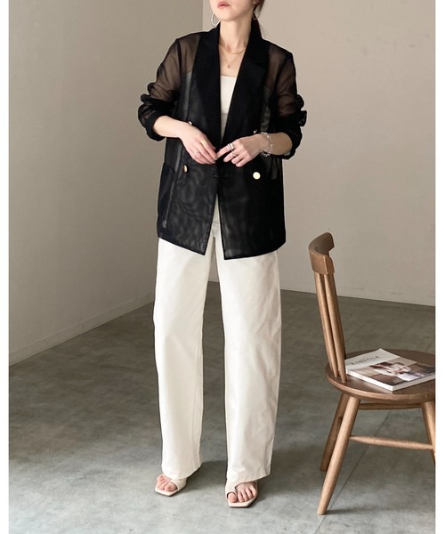 She's Closet（シーズクローゼット）の「金ボタン 長袖 ダブル シアー メッシュ テーラードジャケット（テーラードジャケット・レディース・オフホワイト/ブラック/ネイビー/ベージュ/モカ・FREE）」の21枚目の写真