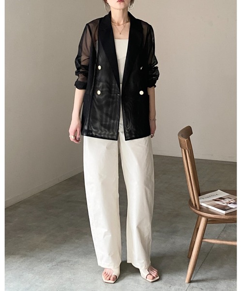 She's Closet（シーズクローゼット）の「金ボタン 長袖 ダブル シアー メッシュ テーラードジャケット（テーラードジャケット・レディース・オフホワイト/ブラック/ネイビー/ベージュ/モカ・FREE）」の22枚目の写真