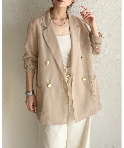 She's Closet（シーズクローゼット）の「金ボタン 長袖 ダブル シアー メッシュ テーラードジャケット（テーラードジャケット・レディース・オフホワイト/ブラック/ネイビー/ベージュ/モカ・FREE）」の6枚目の写真