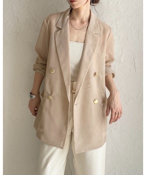 She's Closet（シーズクローゼット）の「金ボタン 長袖 ダブル シアー メッシュ テーラードジャケット（テーラードジャケット・レディース・オフホワイト/ブラック/ネイビー/ベージュ/モカ・FREE）」の7枚目の写真