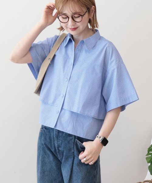 新品　JOURNAL STANDARD ポプリンスクエアエリレイヤードシャツ コットンストレッチポプリン レイヤードシャツ | maison TOMORROWLAND