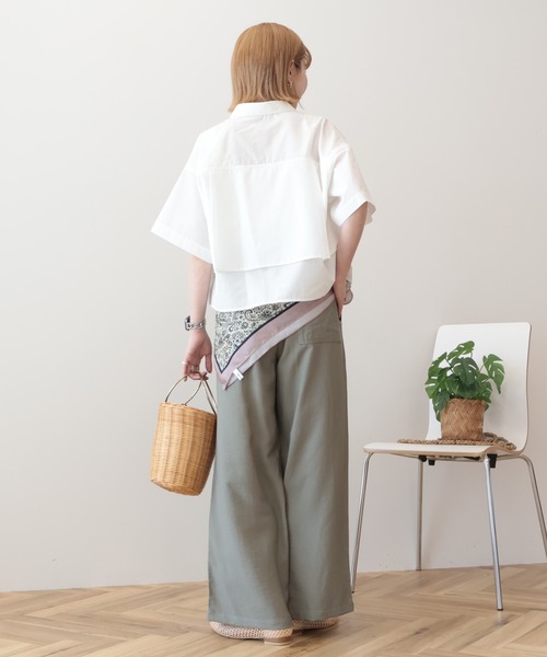 AMERICAN HOLIC(アメリカンホリック)の「【マルチ機能】レイヤード5分袖シャツ(シャツ/ブラウス・レディース・オフホワイト/サックスブルー/ストライプ・M/L)」の12枚目の写真