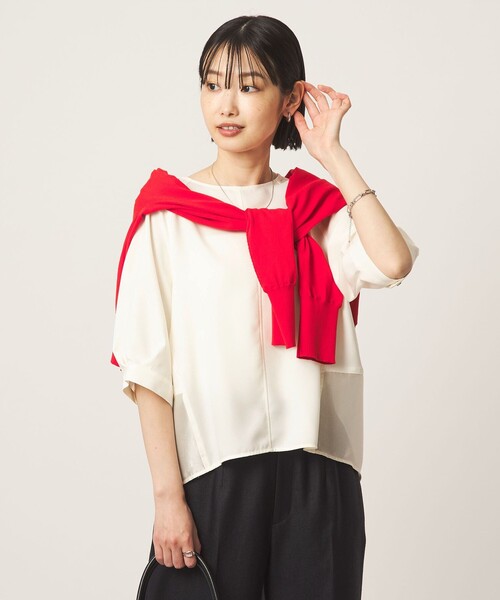 green label relaxing（グリーンレーベルリラクシング）の「［size SHORTあり］fleurie(フルリー) フォルム ショートスリーブ ブラウス（シャツ/ブラウス・レディース・ベージュ/ネイビー/オフホワイト・FREE/SHORT）」の7枚目の写真