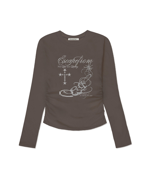 ESCAPEFROM（エスケープフロム）の「スタークロスプリントスリムフィットシャーリングロングスリーブ [4カラー]（Tシャツ/カットソー・レディース・ブラウン/ピンク/ブラック/アイボリー・MEDIUM）」の3枚目の写真