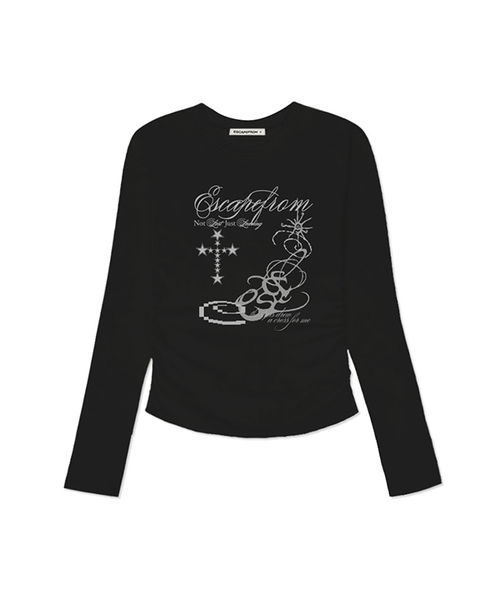 ESCAPEFROM（エスケープフロム）の「スタークロスプリントスリムフィットシャーリングロングスリーブ [4カラー]（Tシャツ/カットソー・レディース・ブラウン/ピンク/ブラック/アイボリー・MEDIUM）」の2枚目の写真