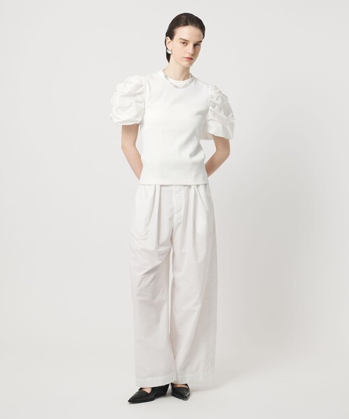 ASTRAET(アストラット)の「<ASTRAET>フライスxタフタ パフスリーブカットソー(Tシャツ/カットソー・レディース・ブラック/ホワイト・FREE)」の3枚目の写真