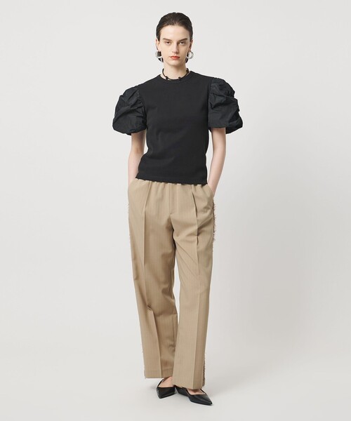ASTRAET(アストラット)の「<ASTRAET>フライスxタフタ パフスリーブカットソー(Tシャツ/カットソー・レディース・ブラック/ホワイト・FREE)」の7枚目の写真