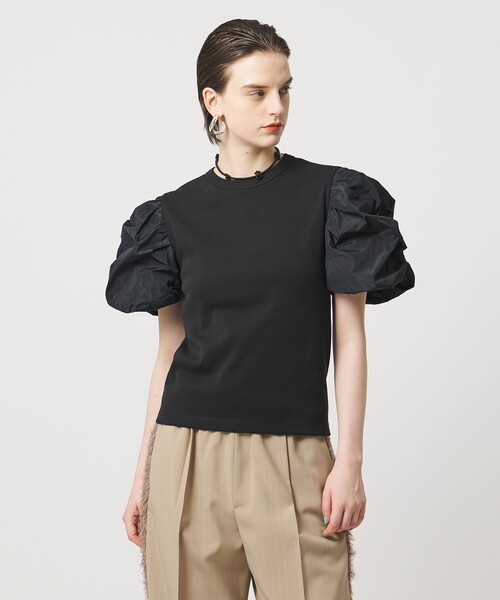 ASTRAET(アストラット)の「<ASTRAET>フライスxタフタ パフスリーブカットソー(Tシャツ/カットソー・レディース・ブラック/ホワイト・FREE)」の8枚目の写真