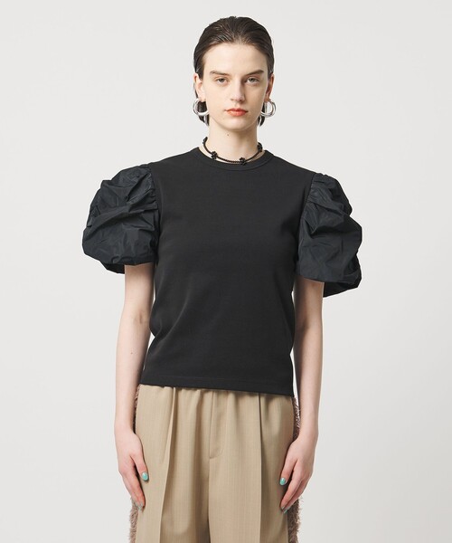 ASTRAET(アストラット)の「<ASTRAET>フライスxタフタ パフスリーブカットソー(Tシャツ/カットソー・レディース・ブラック/ホワイト・FREE)」の9枚目の写真