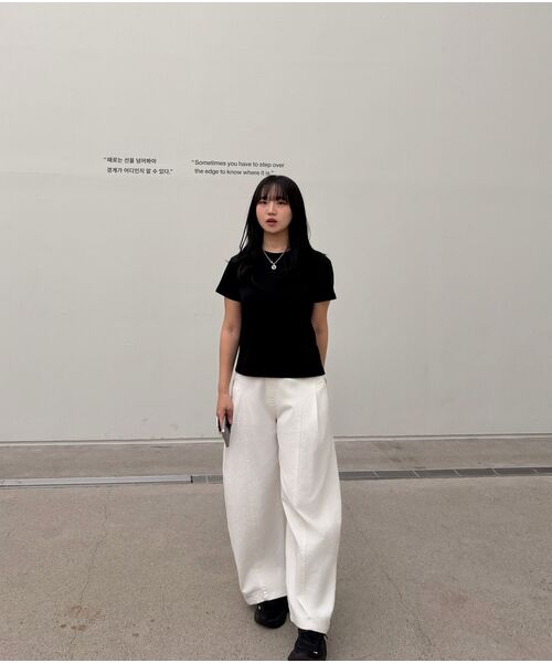 DOLPHIN WAVE APPAREL（ドルフィンウェーブアパレル）の「ドルフィン ウィメンズ セミクロップ ルーズフィット コットン スパン 半袖 Tシャツ 3COLOR（Tシャツ/カットソー・レディース・ライトグレー/アイボリー/ブラック・FREE）」の12枚目の写真