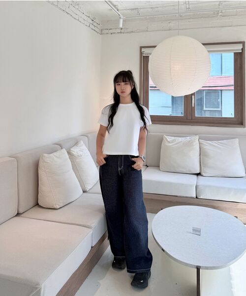 DOLPHIN WAVE APPAREL（ドルフィンウェーブアパレル）の「ドルフィン ウィメンズ セミクロップ ルーズフィット コットン スパン 半袖 Tシャツ 3COLOR（Tシャツ/カットソー・レディース・ライトグレー/アイボリー/ブラック・FREE）」の7枚目の写真