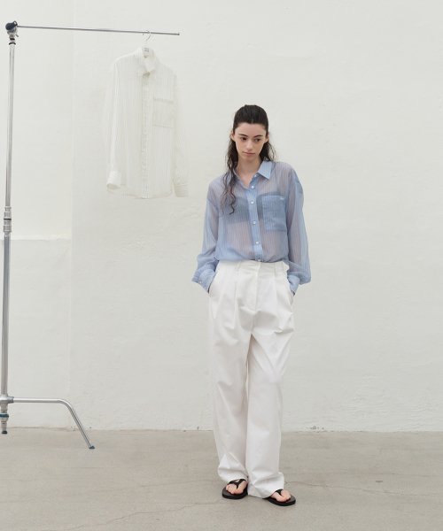 LEVAR(レバー)の「Sheer Stripe Over-Shirt - Sky Blue Stripe(シャツ/ブラウス・レディース・その他・FREE)」の3枚目の写真